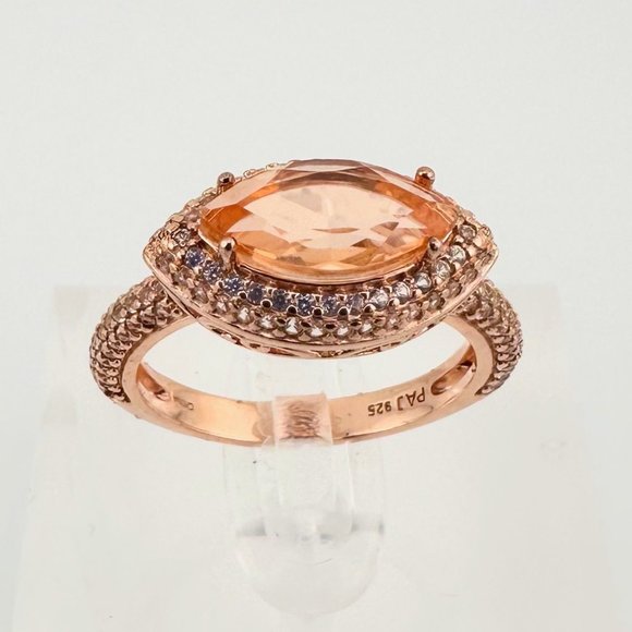 Marquis Cut 2 Ct. Morgainte Doublet Ring. 14kt Gold Overlay Sterling - Size 8.25 - Picture 1 of 10